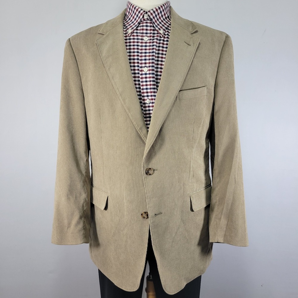 JOS A BANK Men's Sport Coat Blazer Two Button Beige Corduroy Cotton Spandex 43L